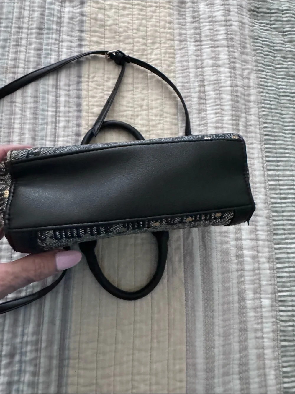 Juicy Couture Black and Gray Logo Jacquard Satchel with Heart Charm